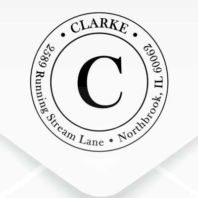 Clarke Large Initial Round Address Stamp impression on an envelope