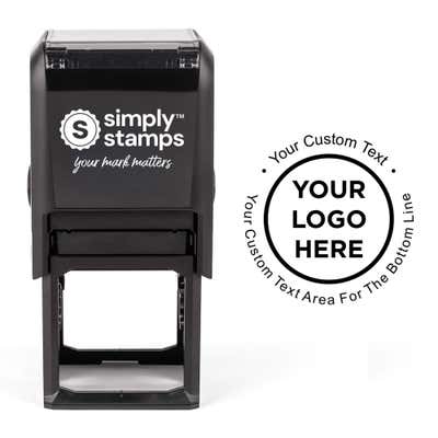 Custom Round Rubber Logo Stamp shown with a custom logo design alongside its stamped impression