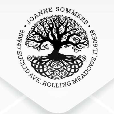 Tree of Life Return Address Stamp impression on an envelope