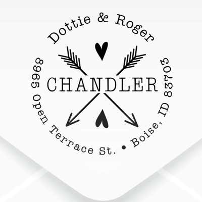 Chandler Arrow Hearts Address Stamp impression on an envelope