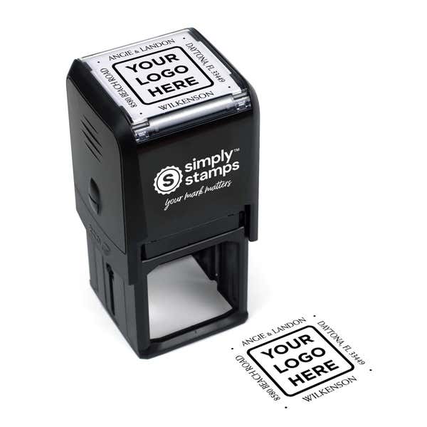 Four Way Square Logo Address Stamp - Customizable - Self-Inking, Pre-Inked, Wood Handle (1.5" or 2")
