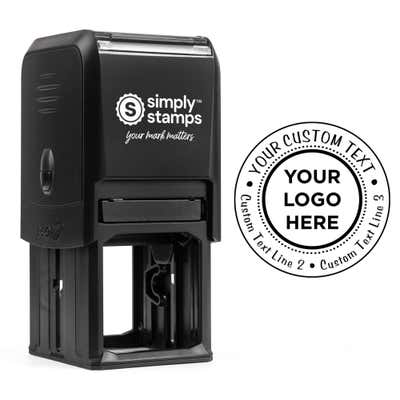 Custom Round Logo Rubber Stamp shown with a custom logo design alongside its stamped impression