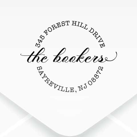 Forest Hill Script Round Address Stamp