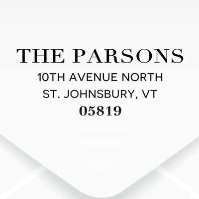 Parsons Classic Return Address Stamp impression on an envelope