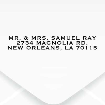 Book Style Custom 3 Line Stamp impression on an envelope