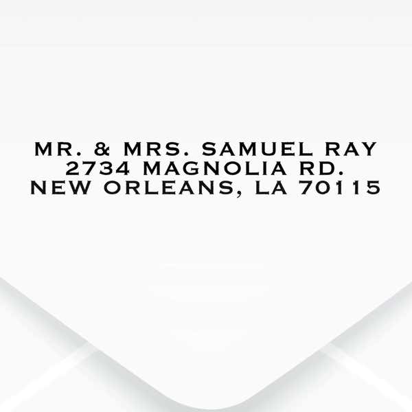 Book Style Custom 3 Line Stamp impression on an envelope