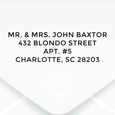 Bold Custom 4 Line Stamp impression on an envelope