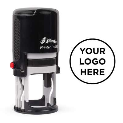 Small Round Self shown with a custom logo design alongside its stamped impression