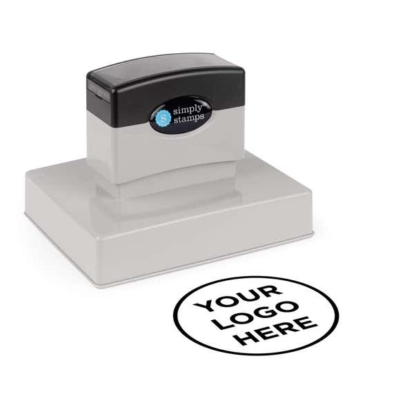 Large Round Logo Stamp shown with a custom logo design alongside its stamped impression