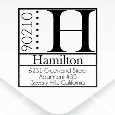 Hamilton Square Address Stamp impression on an envelope