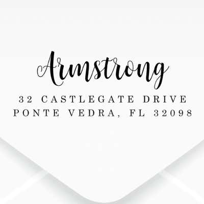 Impression of the Armstrong Address Stamp on a white envelope