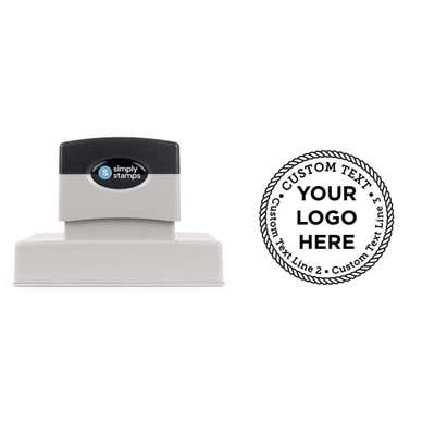 Rope Border Custom Extra Large Logo Stamp shown with a custom logo design alongside its stamped impression