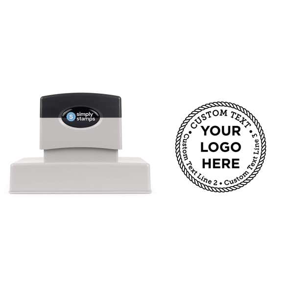 Rope Border Custom Extra Large Logo Stamp shown with a custom logo design alongside its stamped impression