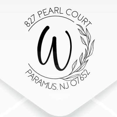 Floral Monogram Custom Address Stamp impression on an envelope