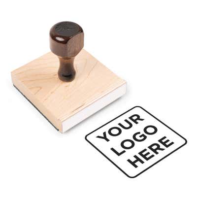 3 inch Custom Logo Stamp shown with a custom logo design alongside its stamped impression