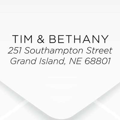 Light Sans Serif Address Stamp impression on an envelope