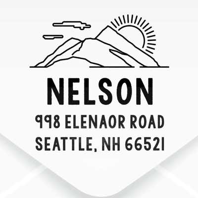 Mountain Custom Return Address Stamp impression on an envelope