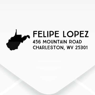 Select Your State Custom Return Address Stamp impression on an envelope