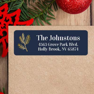 Navy Blue with Gold Leaf Custom Address Label