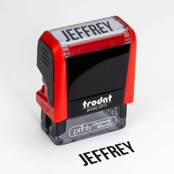Angled View of Bold Name Stamp Impression on White Background with 4911 Stamp Body