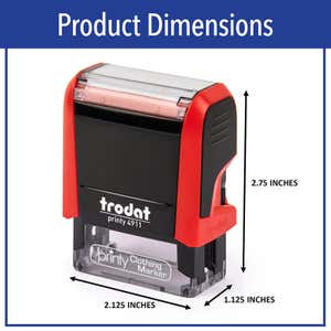Infographic of Trodat 2911 Clothing Stamp with Exact Size Dimensions
