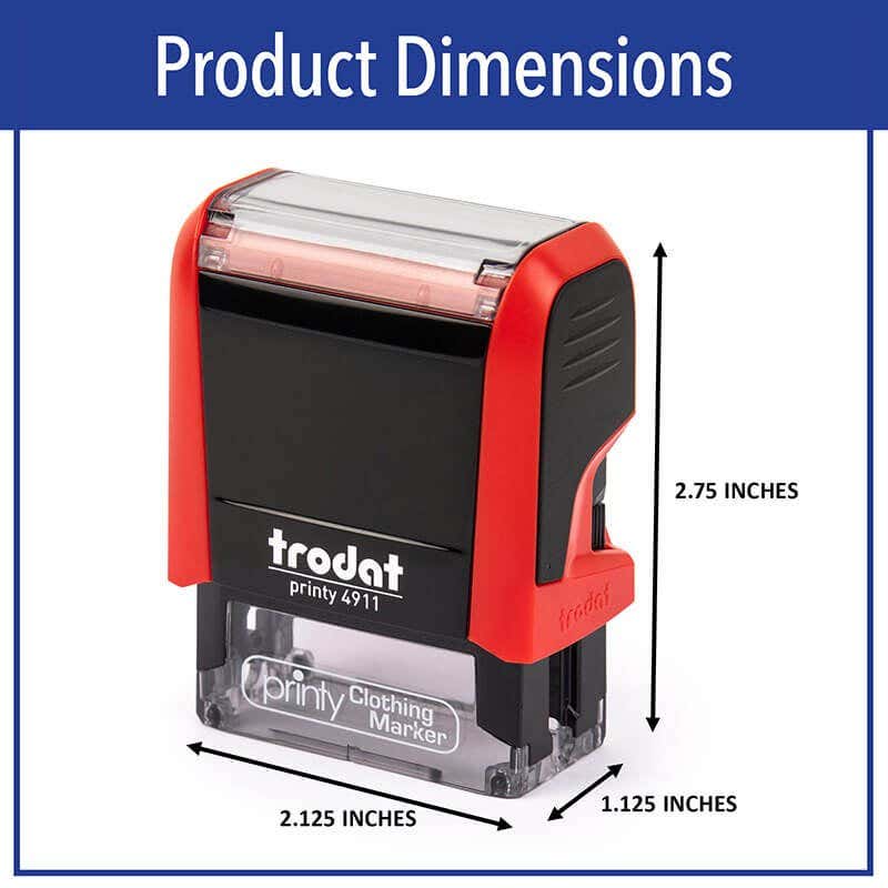 Infographic of Trodat 2911 Clothing Stamp with Exact Size Dimensions