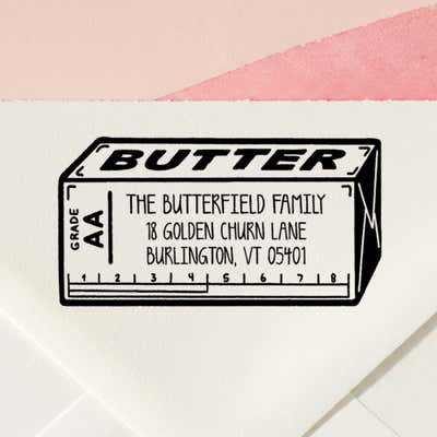 Stick of Butter Return Address Stamp – personalized butter design hand drawn by Salt & Paper