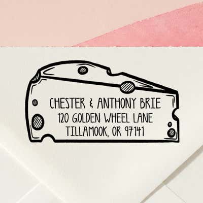 Cheese Wedge Return Address Stamp – personalized cheese wedge design hand drawn by Salt & Paper