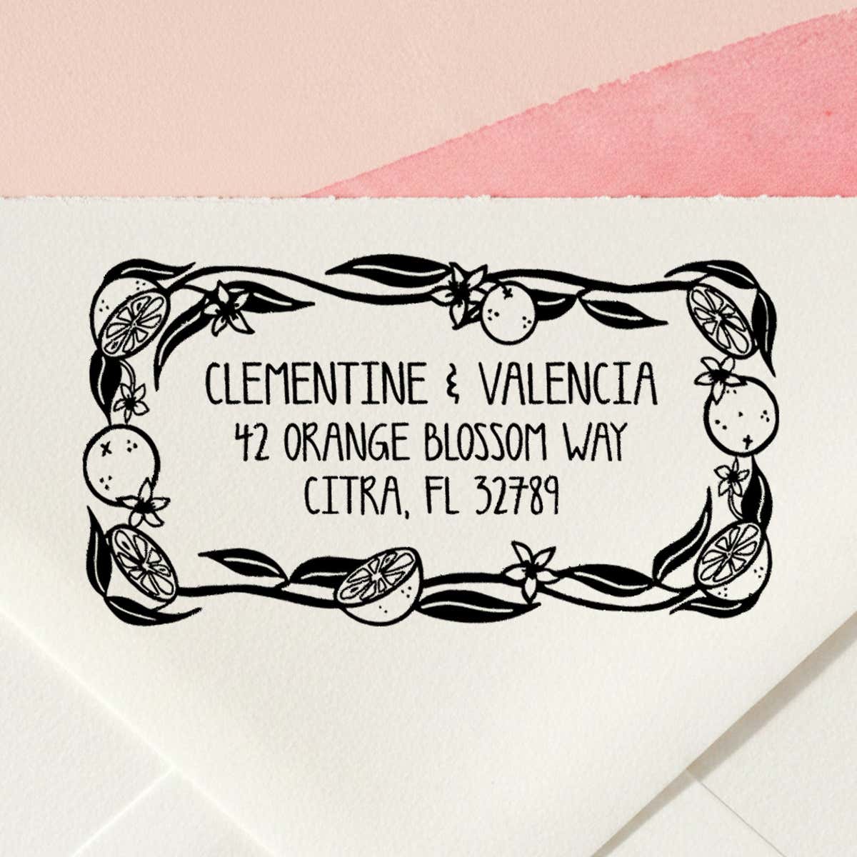 Citrus Grove Return Address Stamp – personalized citrus border design hand drawn by Salt & Paper