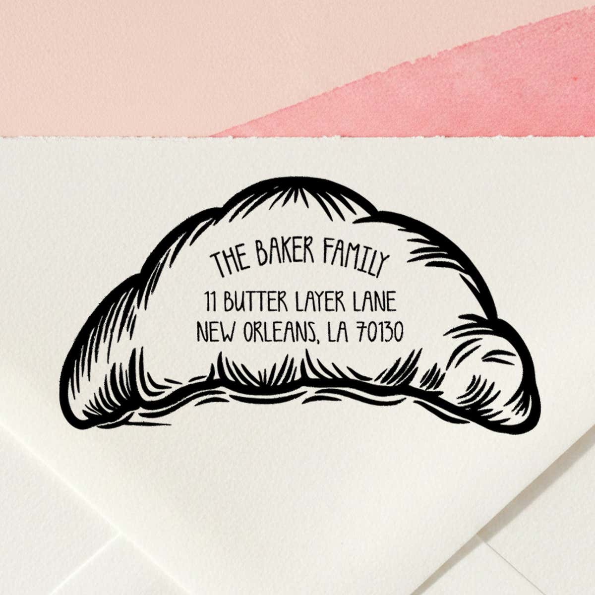 Croissant Return Address Stamp – personalized croissant design hand drawn by Salt & Paper
