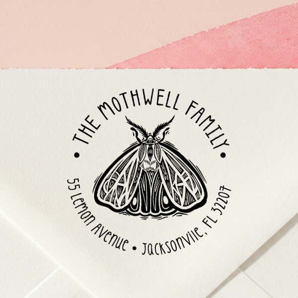Round Moth Return Address Stamp