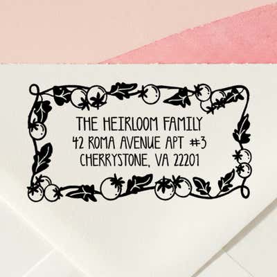 Tomato Vine Return Address Stamp – personalized tomato vine design hand drawn by Salt & Paper