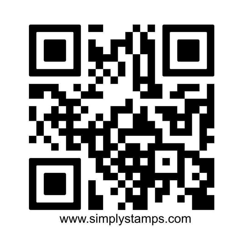 Example QR code impression, showcasing a scannable QR code linking to simplystamps.com