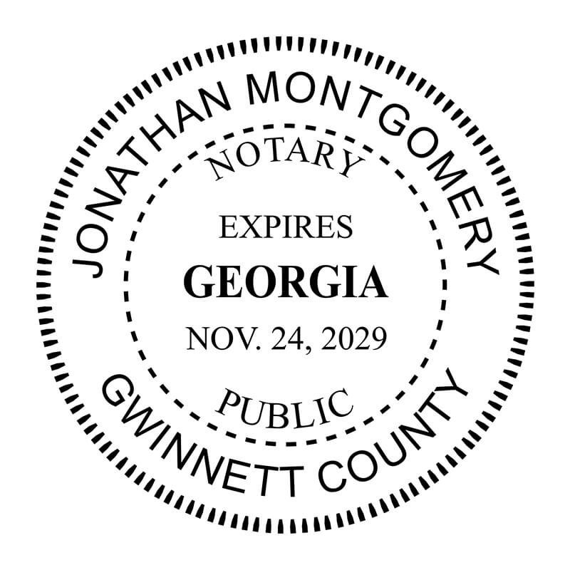 Georgia Notary Round with Expiration Seal in black ink - available as a stamp or embosser