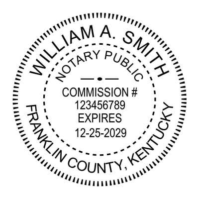 Kentucky Notary Round Seal stamp or embosser - black ink impression