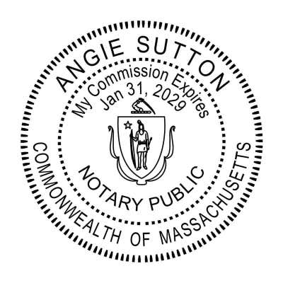 Massachusetts Notary Round Seal in black ink - available as stamp or embosser
