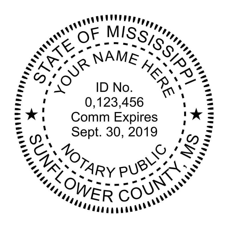 A close-up of the Mississippi Notary Round Stamp