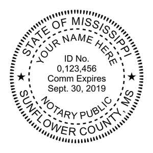 A close-up of the Mississippi Notary Round Stamp