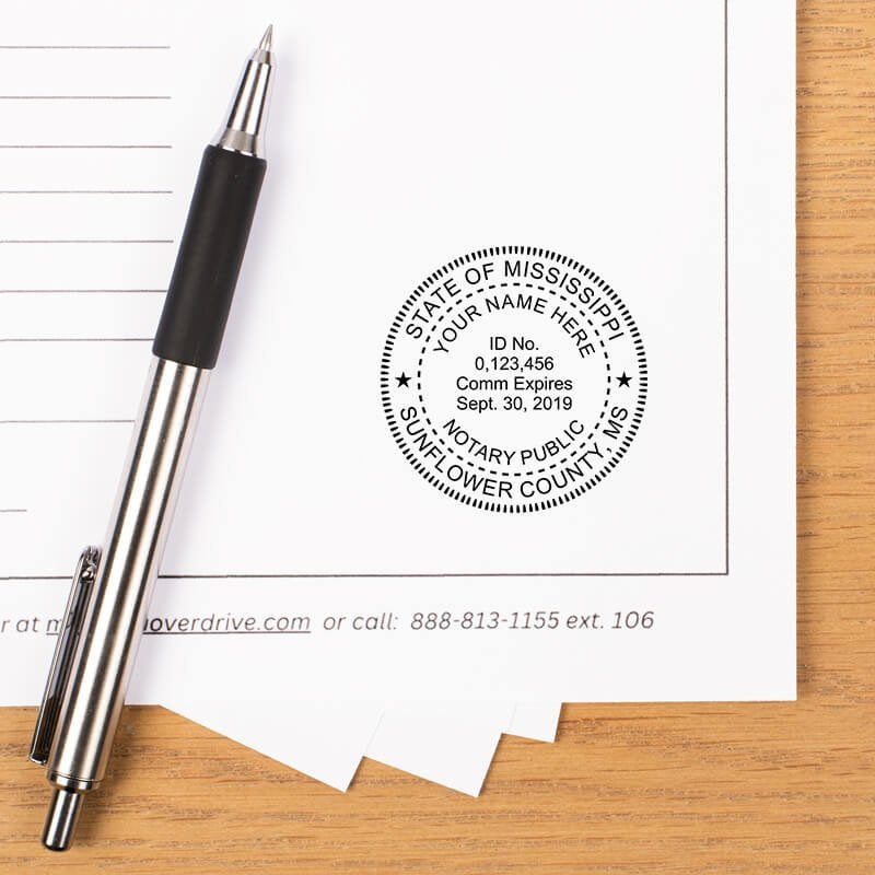 Mississippi Notary Round Stamp placed at the bottom of a document