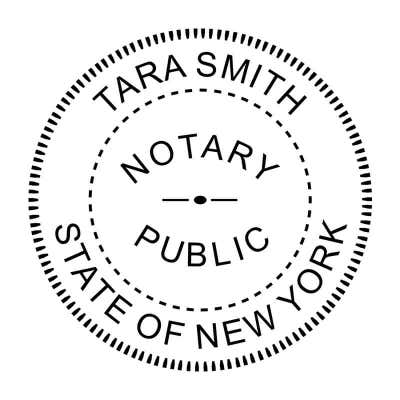New York notary public seal with expiration date, name, and commission number.