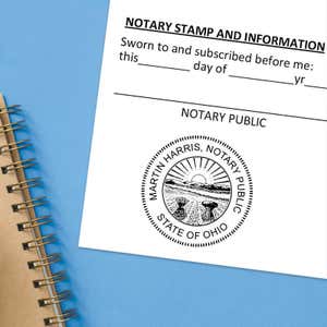 Notary public stamp impression on signed document