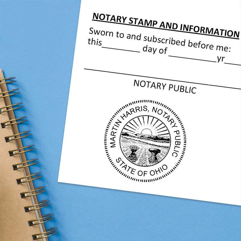 Notary public stamp impression on signed document
