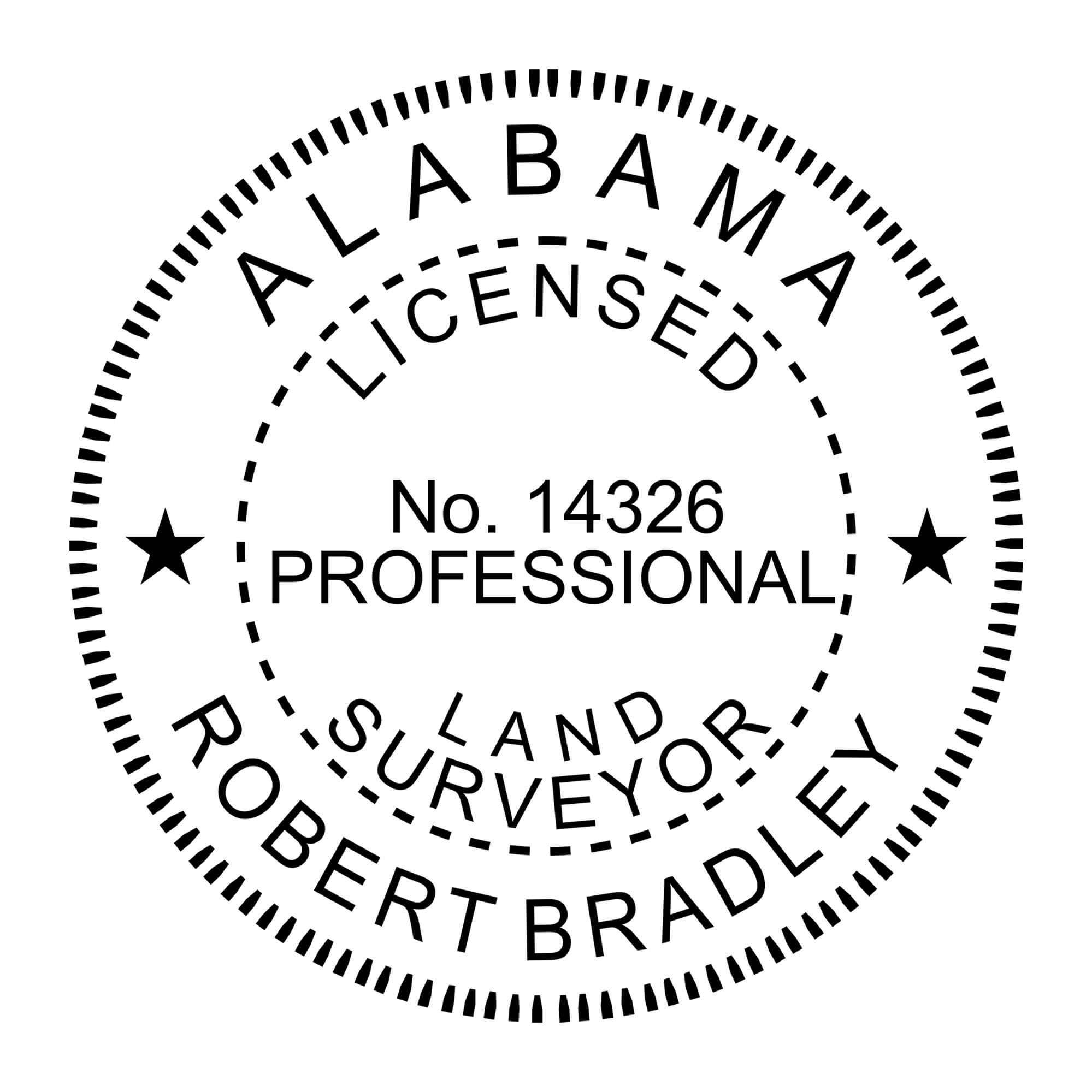 A close-up of the State of Alabama Land Surveyor Seal