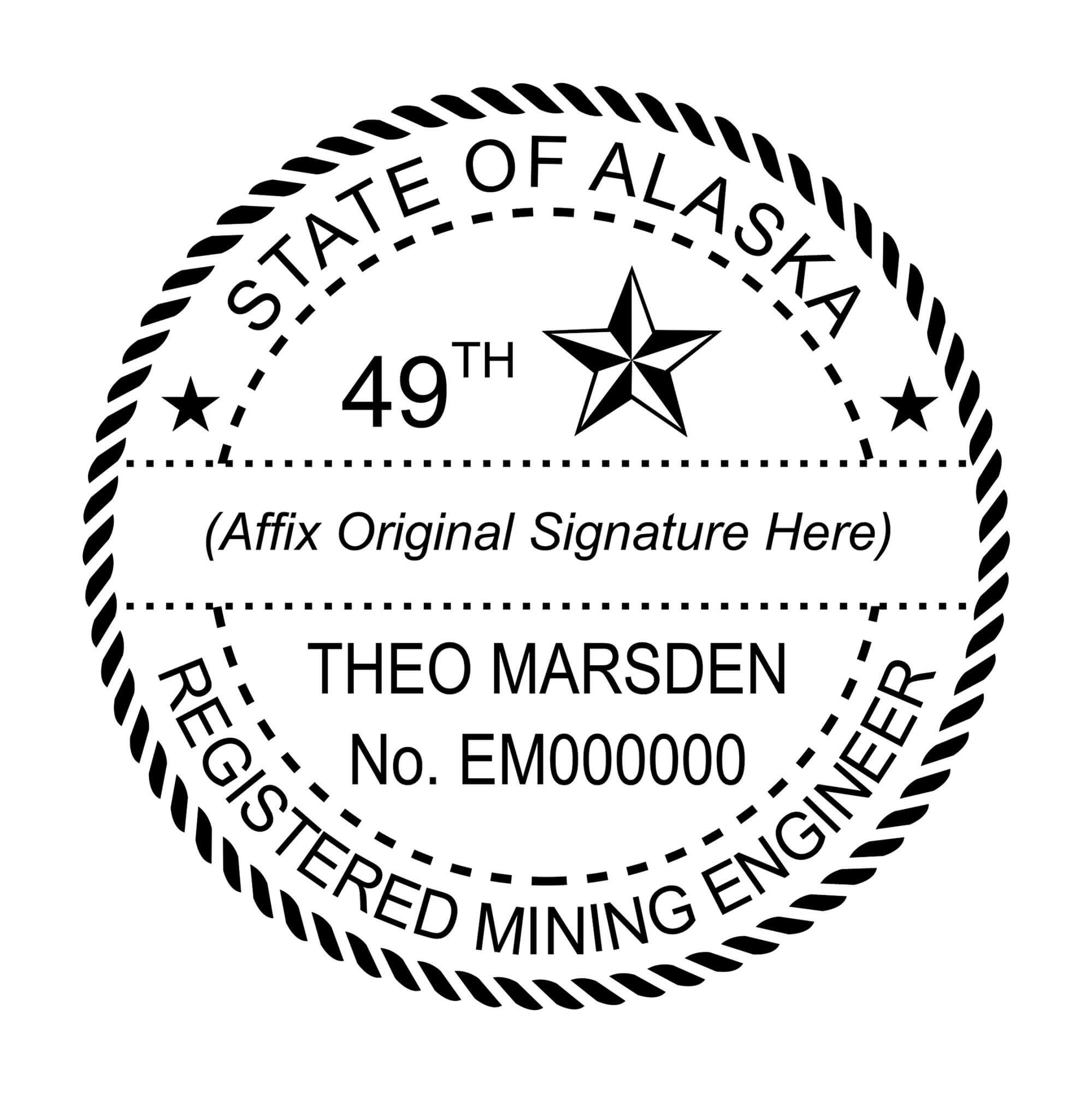 A close-up of the State of Alaska Mining Engineer Seal