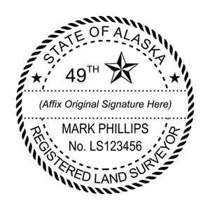 A close-up of the State of Alaska Land Surveyor Seal