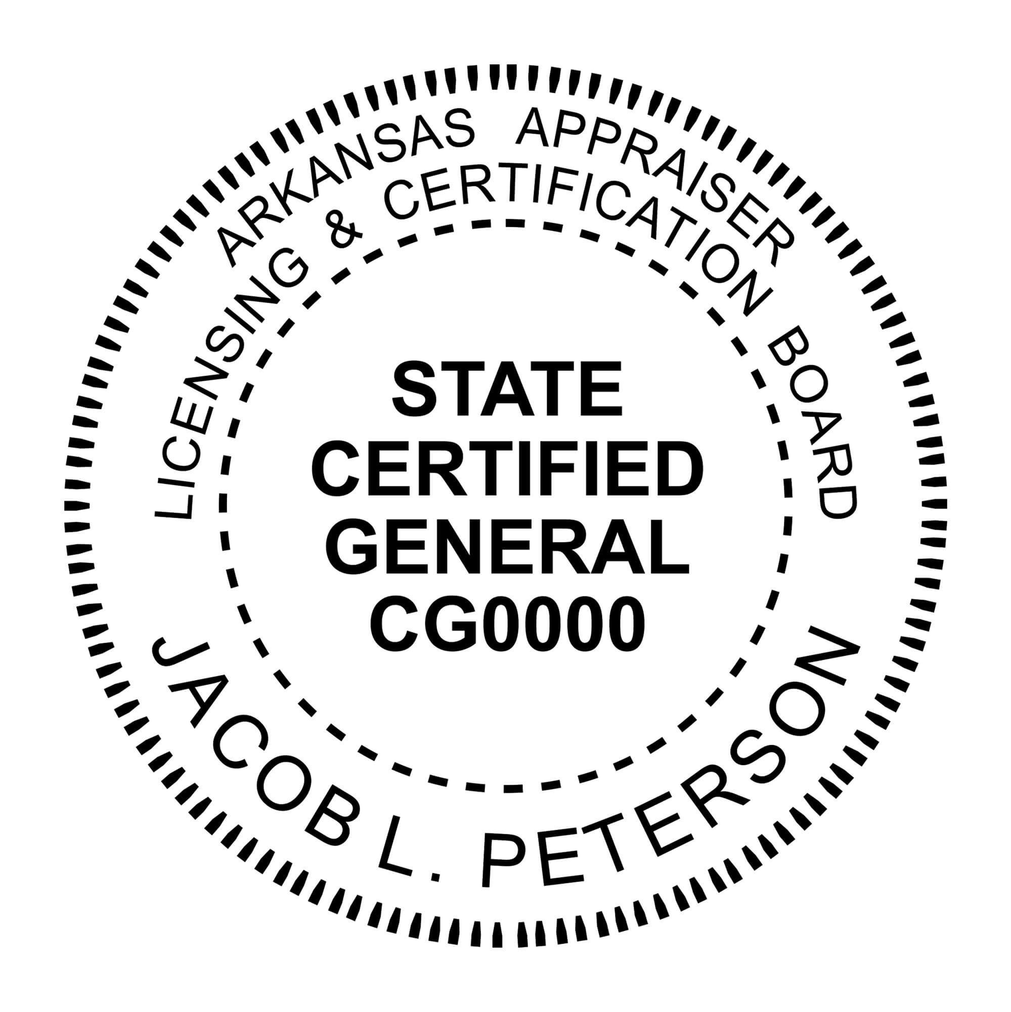 A close-up of the State of Arkansas Certified General Appraiser Seal