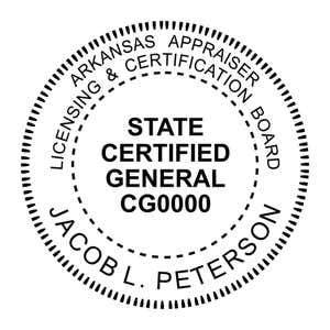 A close-up of the State of Arkansas Certified General Appraiser Seal