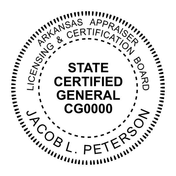 A close-up of the State of Arkansas Certified General Appraiser Seal