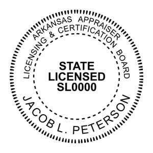 A close-up of the State of Arkansas Licensed Appraiser Seal