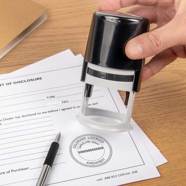 The State of Colorado Architect Seal being used on a document